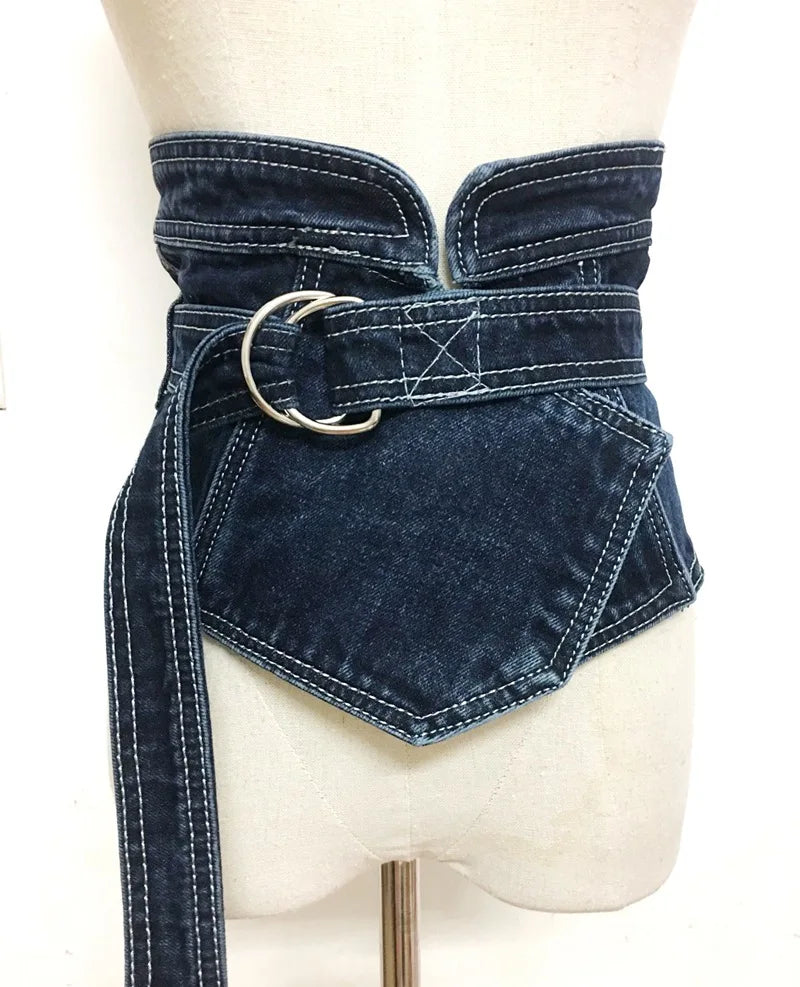 2020 Brand Denim Fabric Women Sim Corset Belts Bandage Bowler Wide Waist Belts Vintage Washed Jean Ladies Dress Belt Cummerbund
