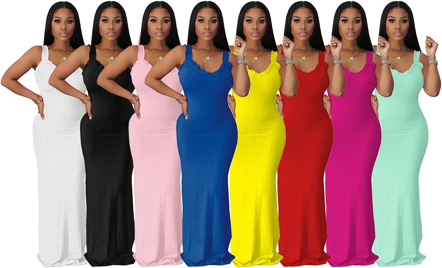 Maxi Dresses for Women Summer Sundresses - Casual Sleeveless Tank Dress Red 2XL