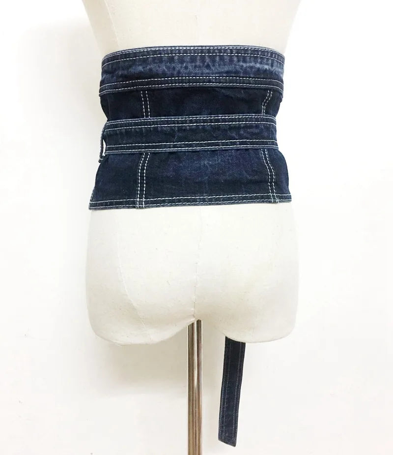 2020 Brand Denim Fabric Women Sim Corset Belts Bandage Bowler Wide Waist Belts Vintage Washed Jean Ladies Dress Belt Cummerbund