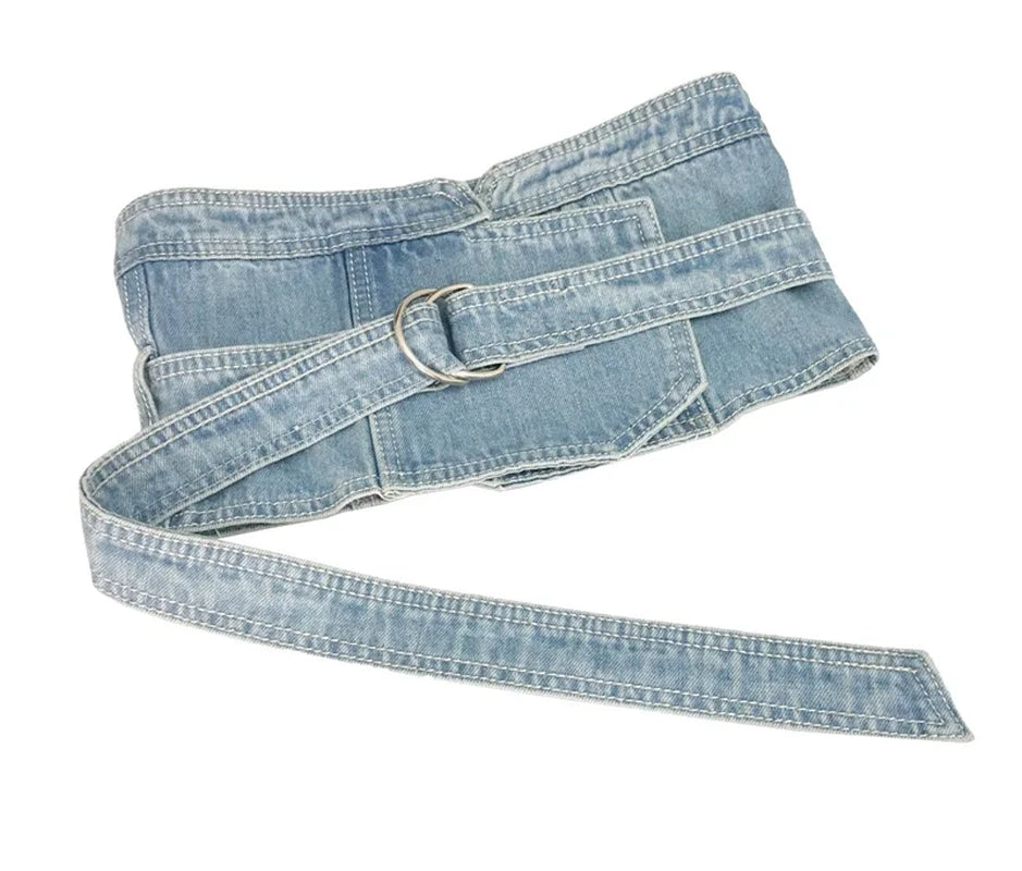2020 Brand Denim Fabric Women Sim Corset Belts Bandage Bowler Wide Waist Belts Vintage Washed Jean Ladies Dress Belt Cummerbund