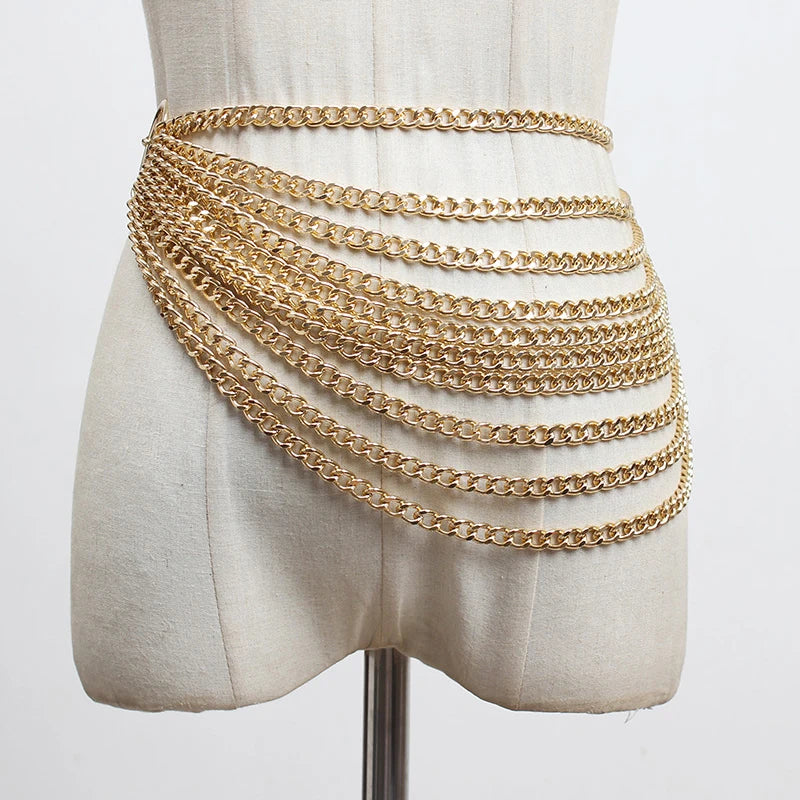 Fashion Gold Chain Belt Female Waist Tassel Punk Metal Belts for Women High Quality Adjustable Goth Waistband Dress Accessory