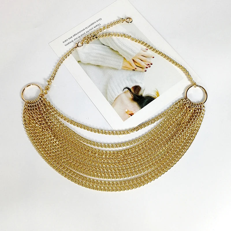 Fashion Gold Chain Belt Female Waist Tassel Punk Metal Belts for Women High Quality Adjustable Goth Waistband Dress Accessory