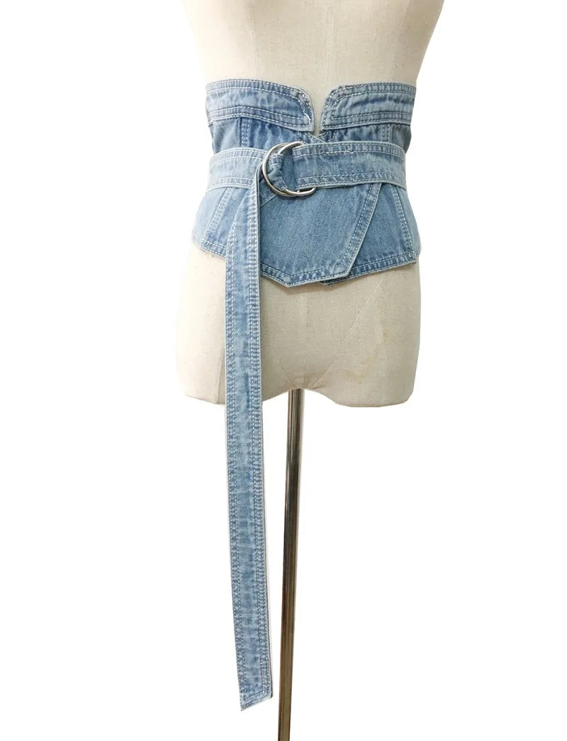 2020 Brand Denim Fabric Women Sim Corset Belts Bandage Bowler Wide Waist Belts Vintage Washed Jean Ladies Dress Belt Cummerbund