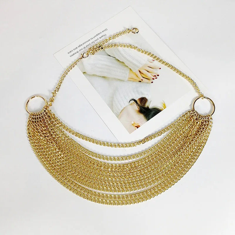 Fashion Gold Chain Belt Female Waist Tassel Punk Metal Belts for Women High Quality Adjustable Goth Waistband Dress Accessory