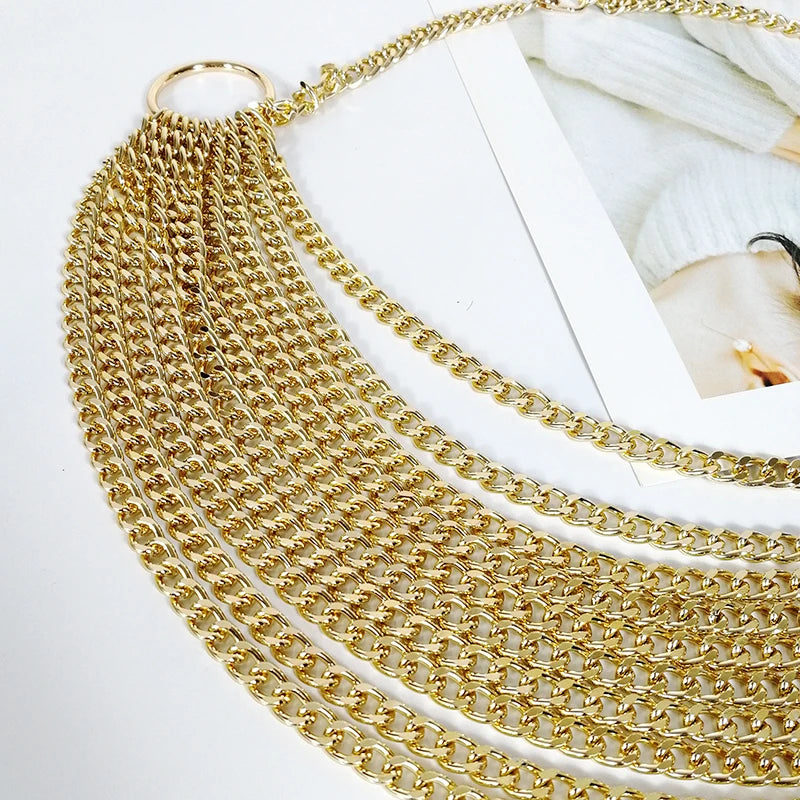 Fashion Gold Chain Belt Female Waist Tassel Punk Metal Belts for Women High Quality Adjustable Goth Waistband Dress Accessory