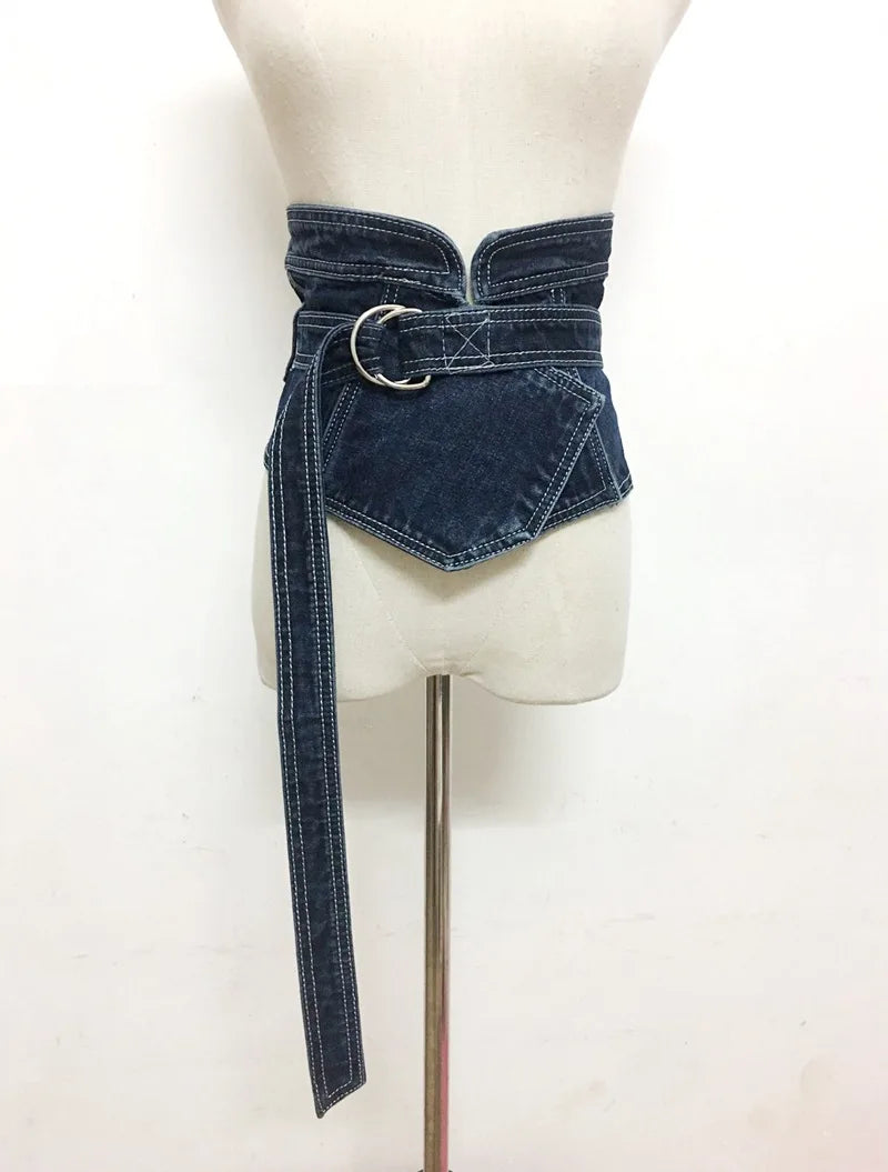 2020 Brand Denim Fabric Women Sim Corset Belts Bandage Bowler Wide Waist Belts Vintage Washed Jean Ladies Dress Belt Cummerbund